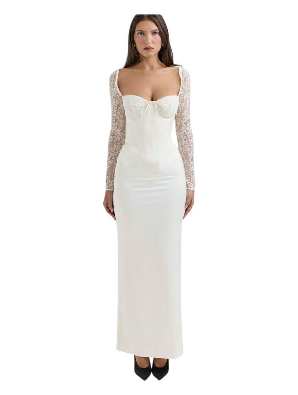 House of CB Perdi Lace-Sleeve Corset Maxi Dress Size XS